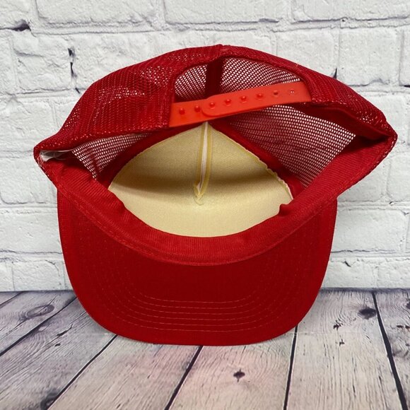 Vintage Hat Cap Snapback Red White Ontario Canada Trucker Mesh Shield Taiwan - Picture 6 of 11